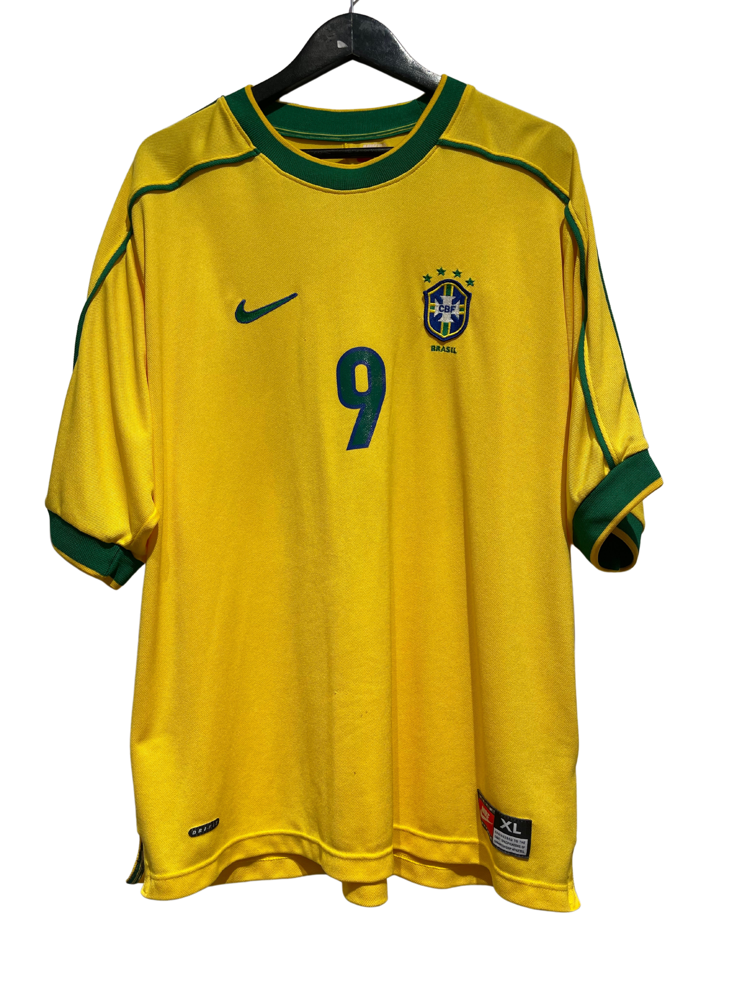 Brazil 1998 Home Kit. #9 Ronaldo. (XL)